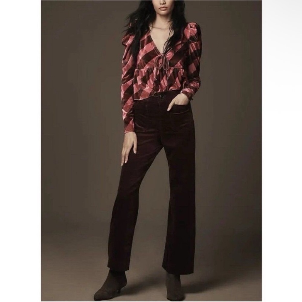 Anthropologie x Maeve Colette Wide-Leg Full Length Corduroy Pants Wine Sz 24 NWT